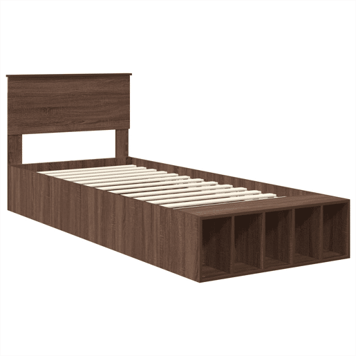 Estrutura de cama de solteiro para adultos com prateleira Carvalho Marrom 75 x 190 cm