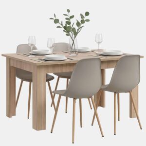Conjunto de mesa de jantar com 4 cadeiras, mesa fixa, carvalho Sonoma e cadeiras bege.