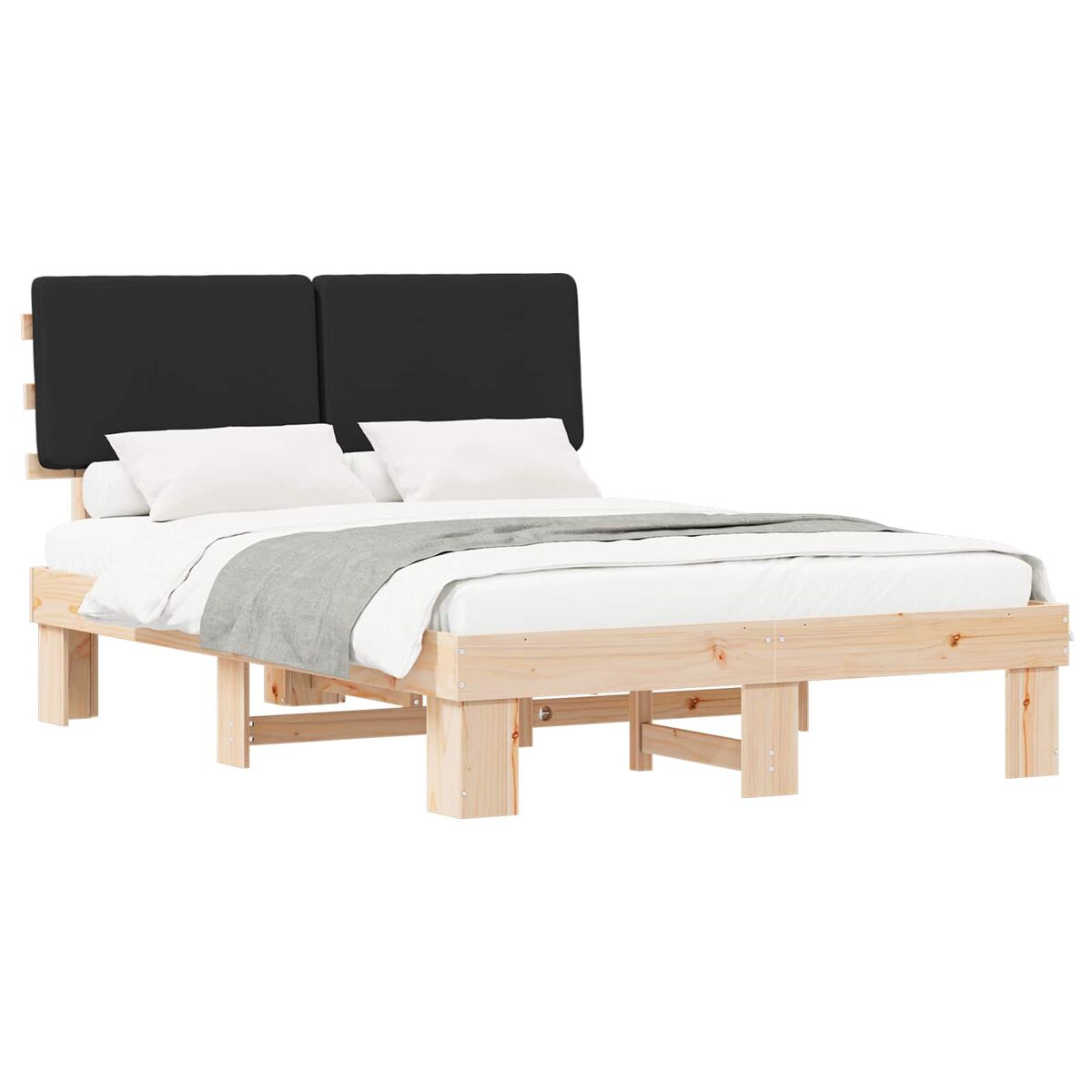 Estructura de cama matrimonial 143x211 Negro/ Madera