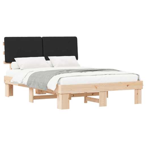 Estrutura de Cama de casal moderno com Cabeceira Estofada Preto 140 x 200 cm