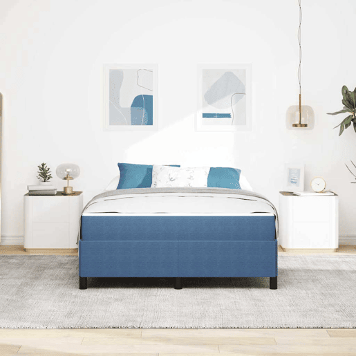 Estrutura da Cama de casal moderno com colchão - Azul 140 x 200 cm tecido Estrutura da Cama de casal moderno com colchão - Azul 140 x 200 cm tecido