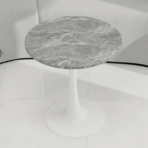 Mesa de centro 70 cm - estilo moderno de meados do século, tampo redondo em mármore - Branco antigo + Cinza escuro