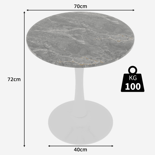 Mesa de centro 70 cm - estilo moderno de meados do século, tampo redondo em mármore - Branco antigo + Cinza escuro