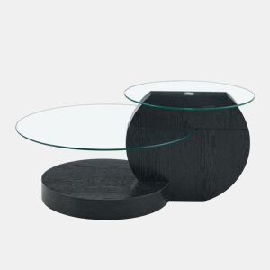 Mesa de centro com 2 níveis - Vidro de segurança, design minimalista, MDF preto + transparente