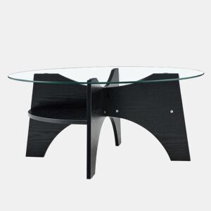 Mesa auxiliar redonda Ø80 cm - design multifuncional, vidro temperado, pernas em MDF preto