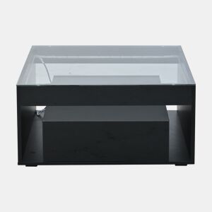 Mesa de centro 70x70x35 cm - Mesa auxiliar com 2 gavetas, design perfurado, vidro temperado com LED - Preto