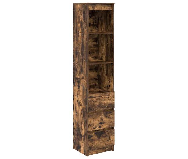 Aparador alto - mueble de almacenamiento roble ahumado 37,5x35x180 cm madera de ingeniería es1541