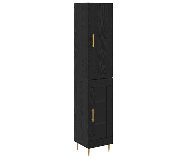 Aparador alto - mueble de almacenamiento 2 pcs roble negro madera de ingeniería es270