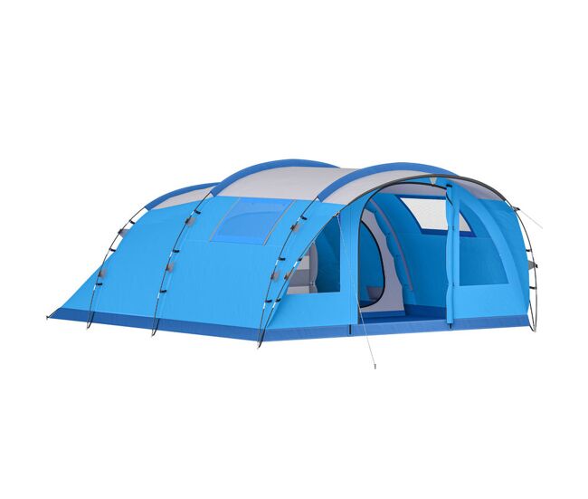 Outsunny tienda de campaña familiar para 5 personas tienda camping plegable tipo túnel impermeable 3000 mm con 3 habitaciones puerta 4 ventanas porche bolsa fácil montaje para pescar senderismo azul