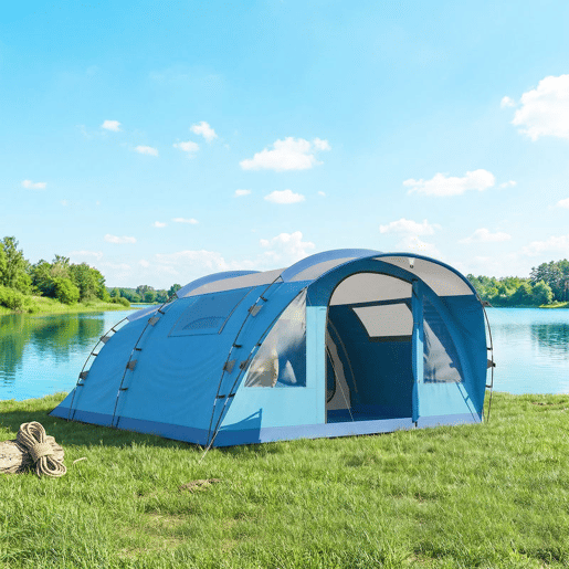 Outsunny Tenda de Campismo Familiar para 5 Pessoas Tenda de Campismo Dobrável Tipo Túnel com 3 Quartos Porta 4 Janelas Alpendre Bolsa Impermeável 3000 mm Montagem Fácil para Pesca Caminhadas Azul