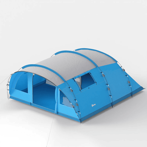 Outsunny Tenda de Campismo Familiar para 5 Pessoas Tenda de Campismo Dobrável Tipo Túnel com 3 Quartos Porta 4 Janelas Alpendre Bolsa Impermeável 3000 mm Montagem Fácil para Pesca Caminhadas Azul