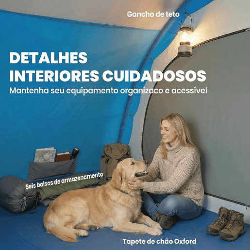 Outsunny Tenda de Campismo Familiar para 5 Pessoas Tenda de Campismo Dobrável Tipo Túnel com 3 Quartos Porta 4 Janelas Alpendre Bolsa Impermeável 3000 mm Montagem Fácil para Pesca Caminhadas Azul