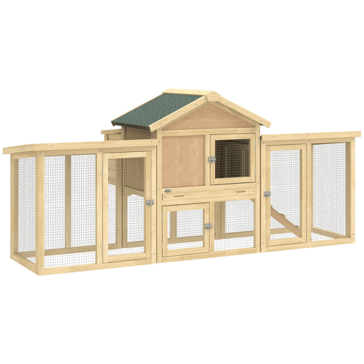 PawHut Galinheiro Grande para Exterior em Madeira 204x85x93 cm com Caixa de Ninho Cercado Bandeja Removível Teto Impermeável Rampa e Poleiro Madeira Natural