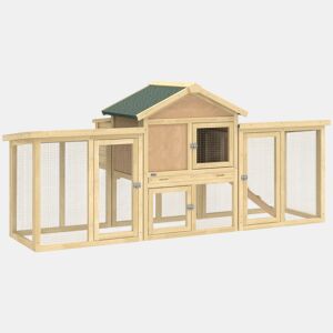 PawHut Galinheiro Grande para Exterior em Madeira 204x85x93 cm com Caixa de Ninho Cercado Bandeja Removível Teto Impermeável Rampa e Poleiro Madeira Natural