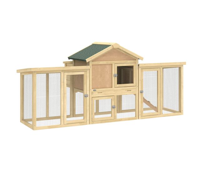 Pawhut gallinero para exterior grande de madera, 204x85x93 cm, gallinero con caja de anidación, corral, bandeja extraíble, techo impermeable, rampa y percha, jaula para conejos, patos, madera natural