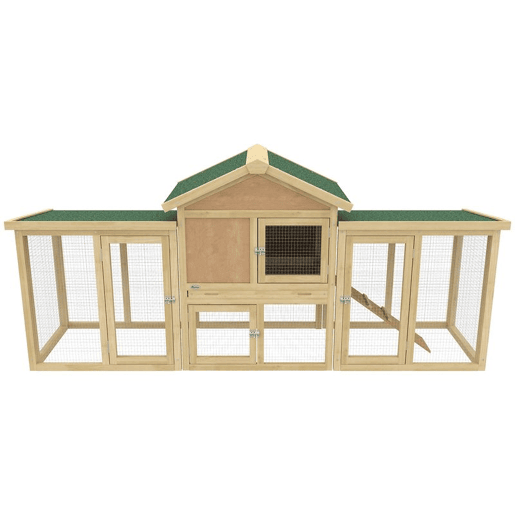 PawHut Galinheiro Grande para Exterior em Madeira 204x85x93 cm com Caixa de Ninho Cercado Bandeja Removível Teto Impermeável Rampa e Poleiro Madeira Natural
