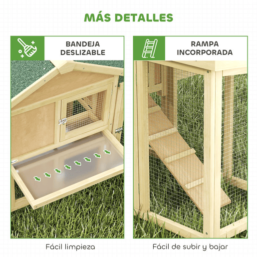PawHut Galinheiro Grande para Exterior em Madeira 204x85x93 cm com Caixa de Ninho Cercado Bandeja Removível Teto Impermeável Rampa e Poleiro Madeira Natural