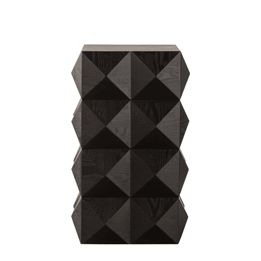 Mesa auxiliar 60 cm - Design retro com relevo tridimensional, mesa de cabeceira em madeira - Preto