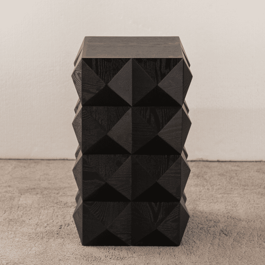 Mesa auxiliar 60 cm - Design retro com relevo tridimensional, mesa de cabeceira em madeira - Preto
