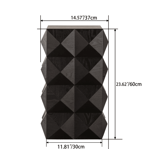 Mesa auxiliar 60 cm - Design retro com relevo tridimensional, mesa de cabeceira em madeira - Preto