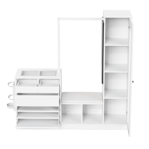 Móvel de entrada 6 em 1 - Sapateira, espelho, banco e cabide com luz LED - Branco