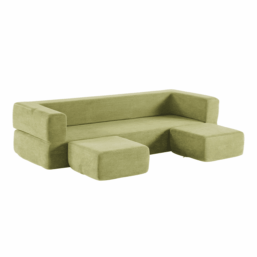 Sofá modular de 3 lugares - com 3 apoios para os pés, espuma de alta elasticidade, chenille, ideal para estúdios e escritórios - verde Sofá modular de 3 lugares - com 3 apoios para os pés, espuma de alta elasticidade, chenille, ideal para estúdios e escritórios - verde