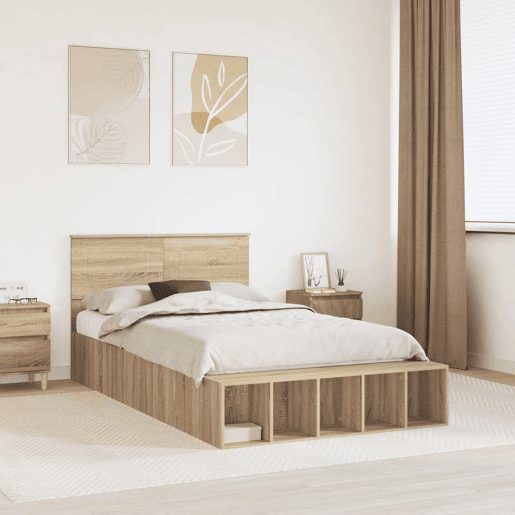 Estrutura da Cama de casal simple com prateleira Carvalho Sonoma 135 x 190 cm