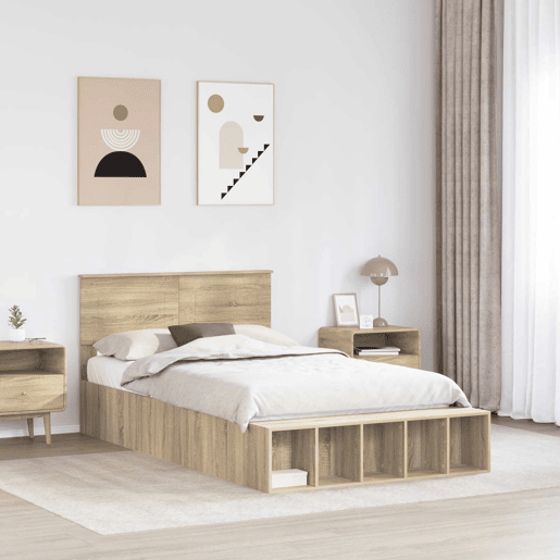 Estrutura da Cama de casal simple com prateleira Carvalho Sonoma 135 x 190 cm