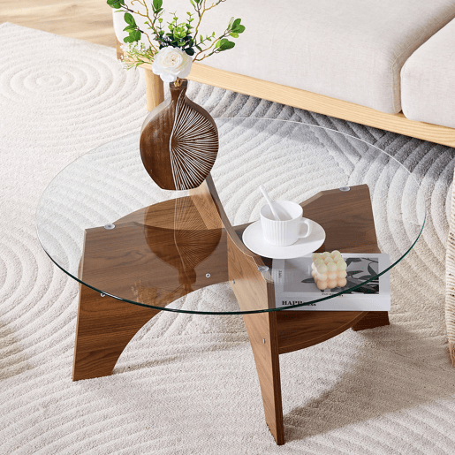 Mesa auxiliar redonda 80 cm - design multifuncional, estrutura em MDF estilo nogal - Nogal