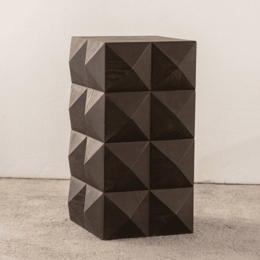 Mesa lateral 60 cm - Design retro com relevo 3D, mesa de cabeceira em madeira, castanha