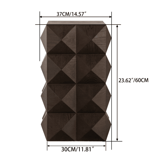 Mesa lateral 60 cm - Design retro com relevo 3D, mesa de cabeceira em madeira, castanha