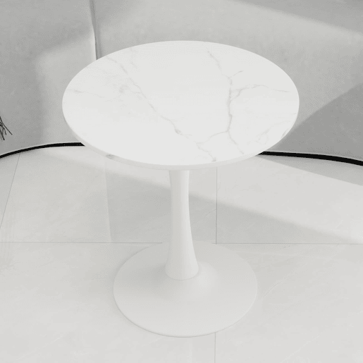 Mesa de café 70 cm - estilo mid-century, tampo redondo em mármore branco, para 2-4 pessoas - Branco