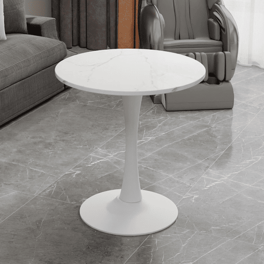 Mesa de café 70 cm - estilo mid-century, tampo redondo em mármore branco, para 2-4 pessoas - Branco