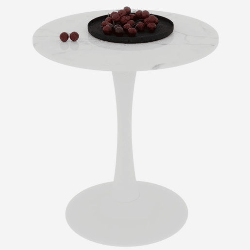 Mesa de café 70 cm - estilo mid-century, tampo redondo em mármore branco, para 2-4 pessoas - Branco