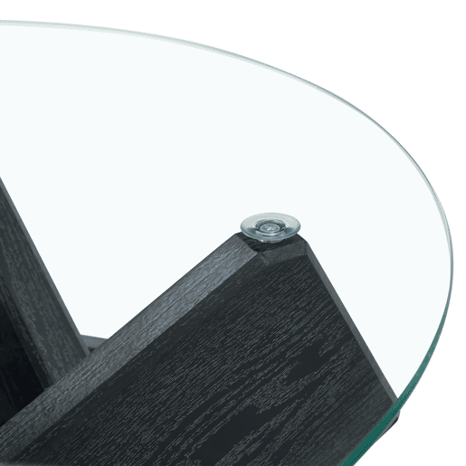 Mesa de centro redonda 79 cm - vidro temperado 0,8 cm, pernas MDF pretas - Preto, Transparente