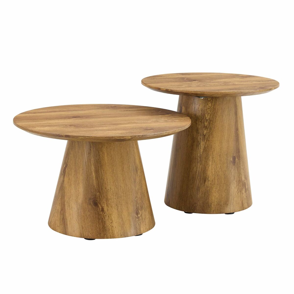 set de mesas de centro redondas 50x48 cm  60x35 cm - mdf acabado madera natural diseno apilable base estable para salon o lounge - color madera