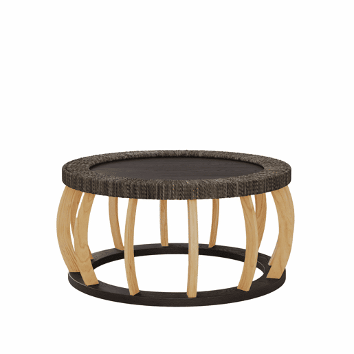 Mesa de centro redonda de 90 cm - rattan e madeira maciça, pernas curvas em estilo boho - preto e castanho