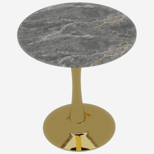 Mesa de centro 70 cm - estilo mid-century, tampo redondo em mármore cinza escuro - dourado