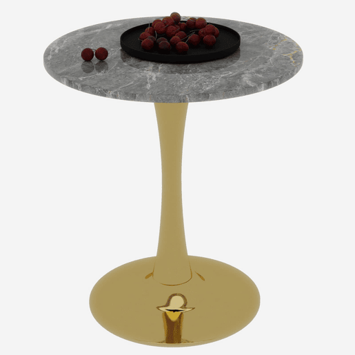 Mesa de centro 70 cm - estilo mid-century, tampo redondo em mármore cinza escuro - dourado