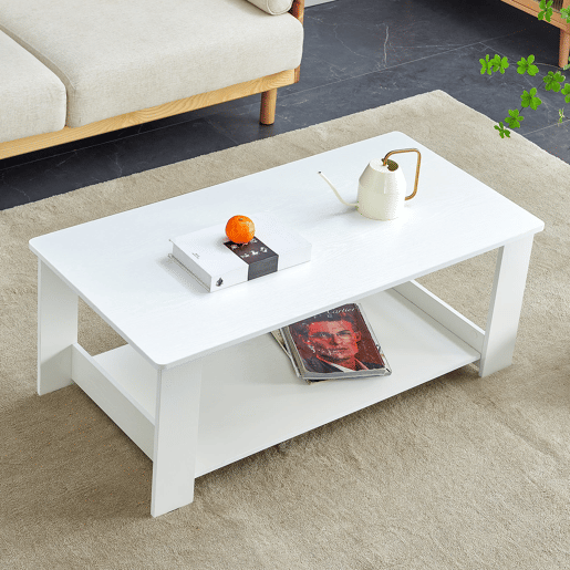 Mesa auxiliar moderna 110x55x42 cm - 2 níveis de armazenamento - Branco madeira