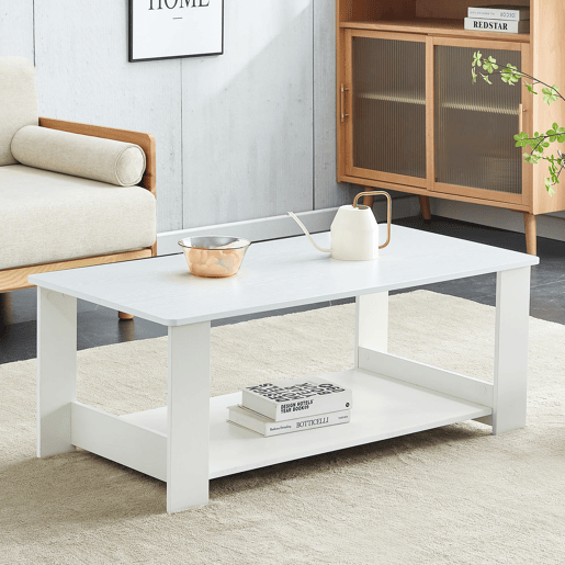 Mesa auxiliar moderna 110x55x42 cm - 2 níveis de armazenamento - Branco madeira