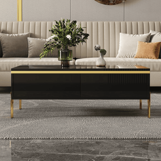 Mesa de centro 100x50x36 cm - moderna, multifuncional, alto brilho - preta Mesa de centro 100x50x36 cm - moderna, multifuncional, alto brilho - preta