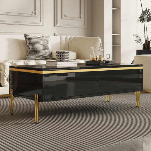 Mesa de centro 100x50x36 cm - moderna, multifuncional, alto brilho - preta Mesa de centro 100x50x36 cm - moderna, multifuncional, alto brilho - preta