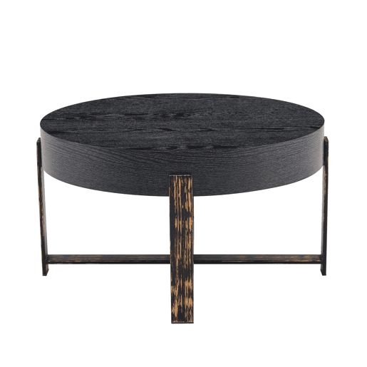 Mesa auxiliar redonda Ø68 cm - design moderno com base metálica cruzada - preta