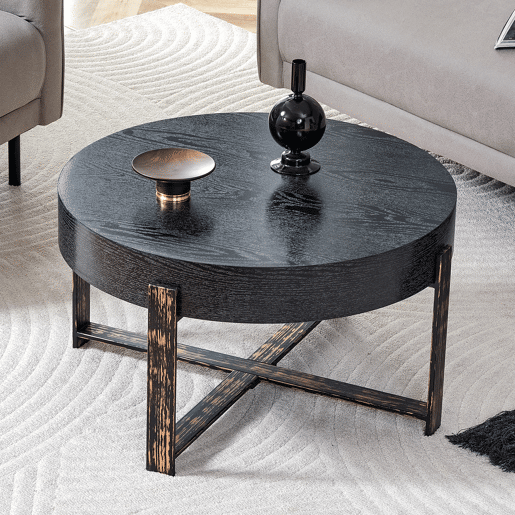 Mesa auxiliar redonda Ø68 cm - design moderno com base metálica cruzada - preta
