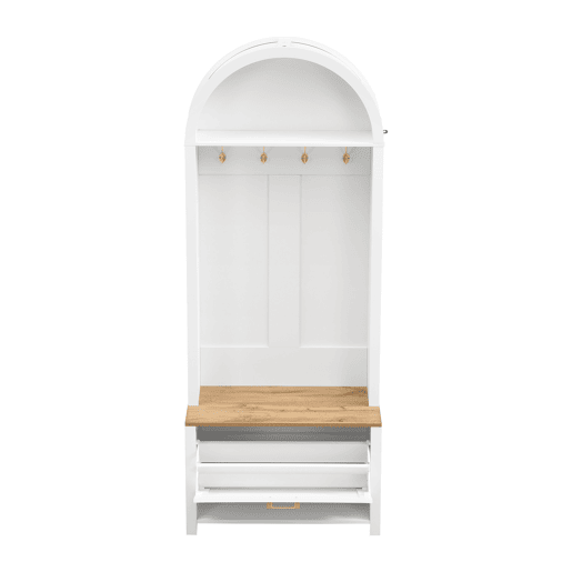 Móvel multifuncional para hall de entrada 75 L x 35 P x 195 A - Prateleira para sapatos, ganchos, design moderno - Branco, Madeira