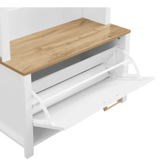 Móvel multifuncional para hall de entrada 75 L x 35 P x 195 A - Prateleira para sapatos, ganchos, design moderno - Branco, Madeira