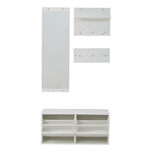 Móvel de entrada 90x30x41,5 cm - 4 peças, com espelho, 2 prateleiras para chapéus e sapateira - Branco Móvel de entrada 90x30x41,5 cm - 4 peças, com espelho, 2 prateleiras para chapéus e sapateira - Branco