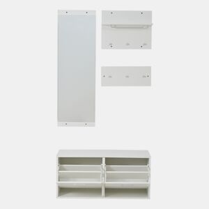 Móvel de entrada 90x30x41,5 cm - 4 peças, com espelho, 2 prateleiras para chapéus e sapateira - Branco