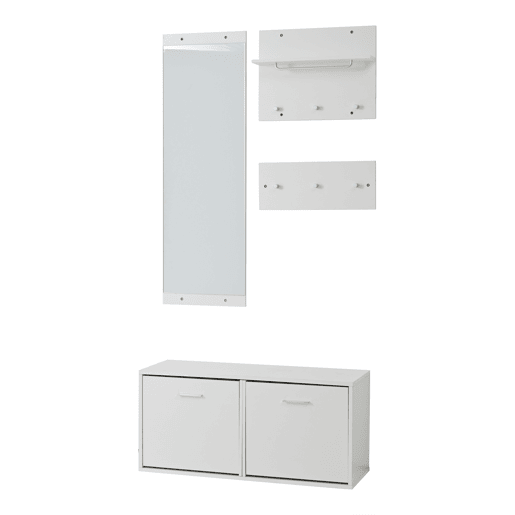 Móvel de entrada 90x30x41,5 cm - 4 peças, com espelho, 2 prateleiras para chapéus e sapateira - Branco Móvel de entrada 90x30x41,5 cm - 4 peças, com espelho, 2 prateleiras para chapéus e sapateira - Branco